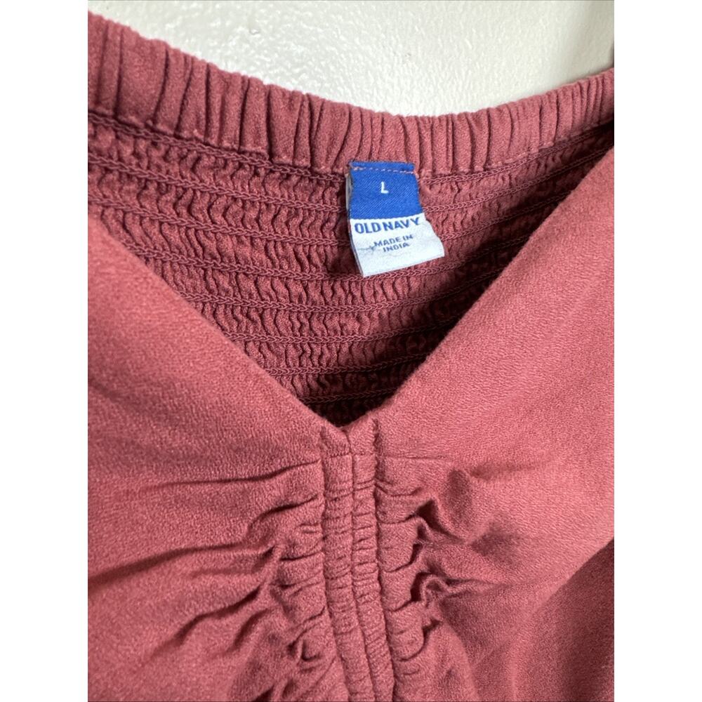 Old Navy Womens Babydoll Top L Ruched Balloon Sleeve Peasant Boho Cottage - Picture 2 of 6